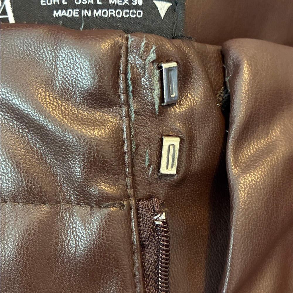Zara Brown Faux Leather High Waist Cargo Pants Size Large - Picture 7 of 8